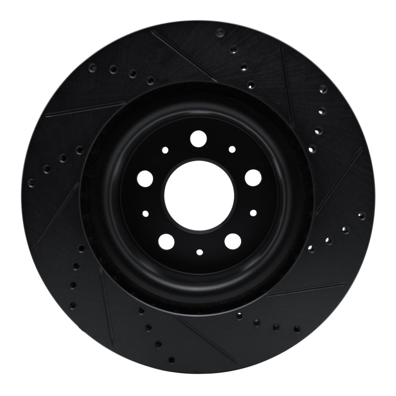 Tesla Model 3 Brake Rotor (1) - Front Left - R1 Concepts - Drilled & Slotted - Black - `17-`25